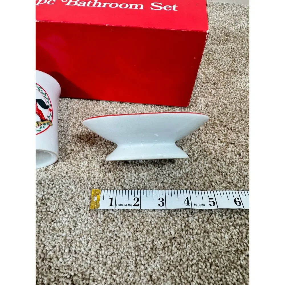 VTG Ceramic Tumbler and Soap Dish Set Made in Japan Rocking Horse Christmas